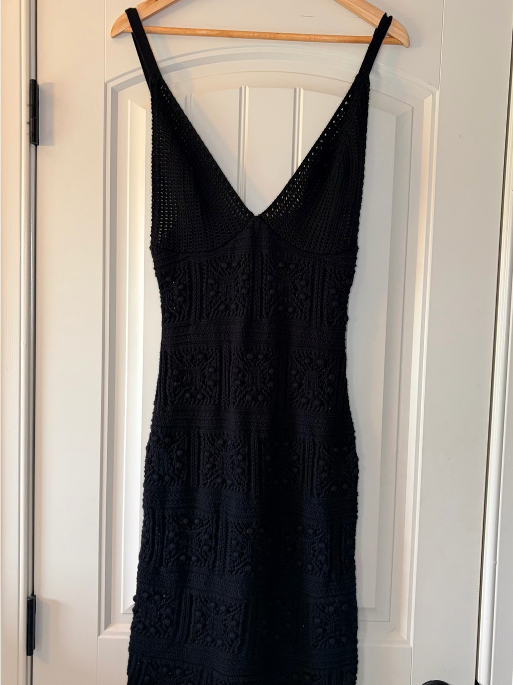 Anthropologie Black Openwork Crochet Knit V-Neck Mini Cover-Up Dress XL